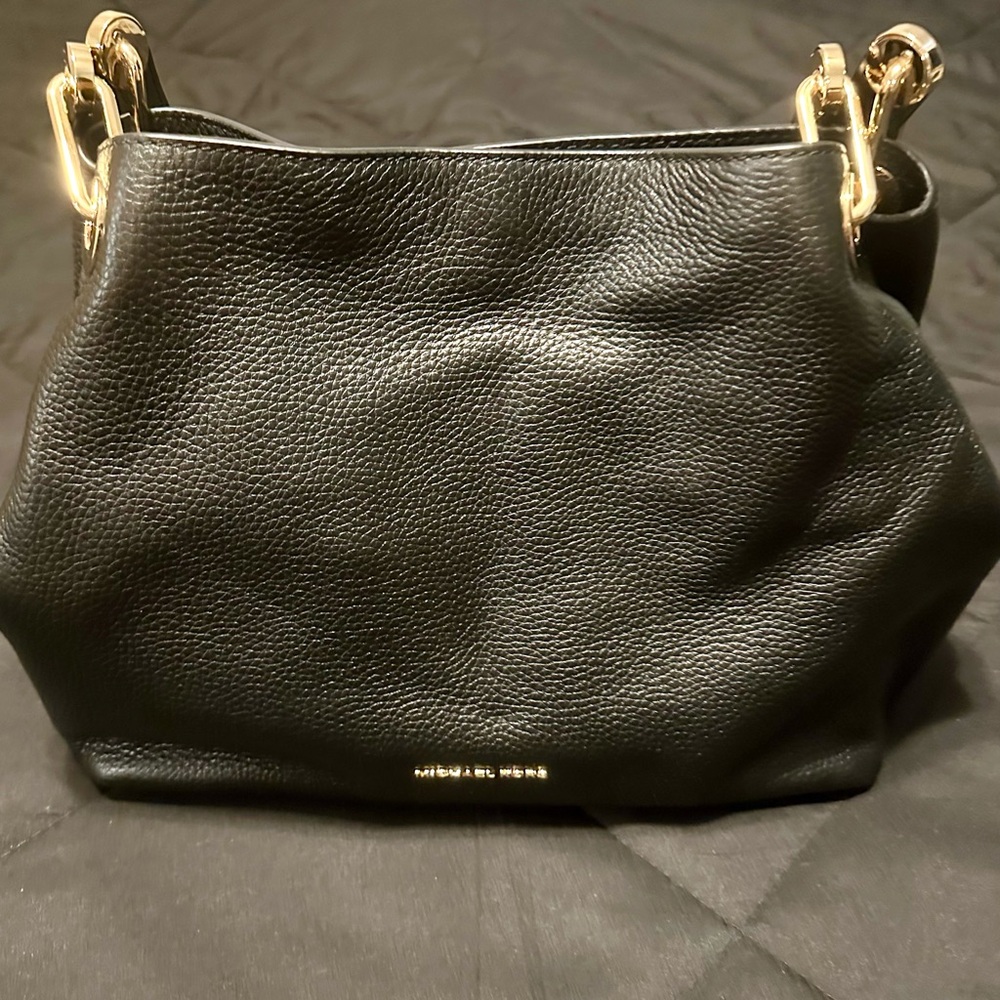 Michael Kors Black Pebbled Leather Hobo Shoulder Bag with Gold Hardware